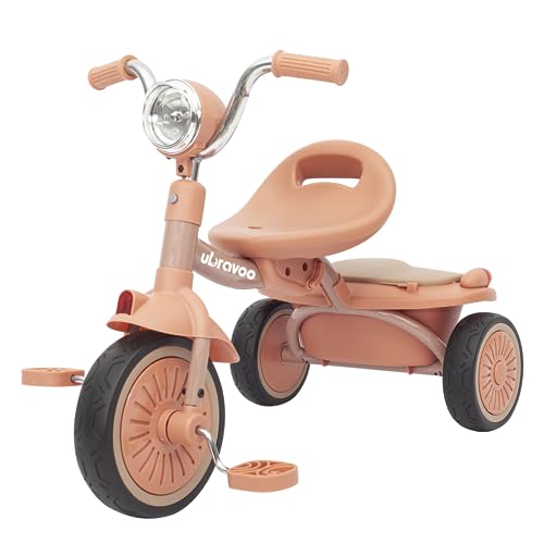 UBRAVOO Bebés Triciclo Plegable, con Pedales, Luces Geniales, Ruedas Duraderas y Asiento Cómodo, Triciclo para Niñas y Niños de 1 a 5 Años (Rosa)