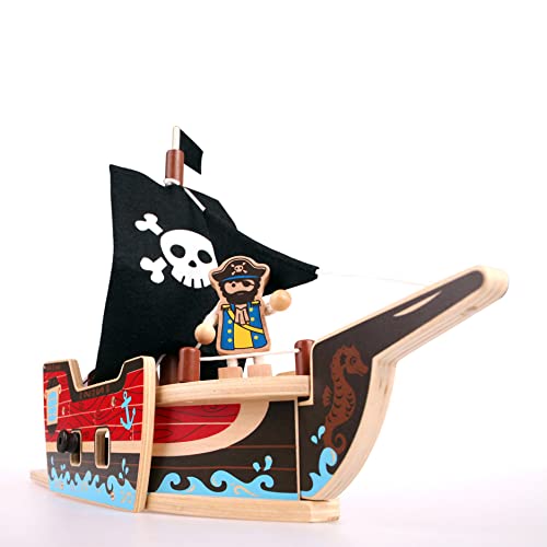 UDEAS Barco pirata de madera juguete pirata colección pirata barco pirata personajes divertidos bandera pirata calavera pirata fácil de montar juguetes para niños