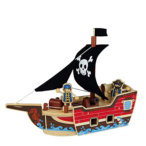 UDEAS Barco pirata de madera juguete pirata colección pirata barco pirata personajes divertidos bandera pirata calavera pirata fácil de montar juguetes para niños