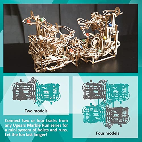 UGEARS Puzzle 3D de Circuito de Canicas - Maquetas para Montar Carreras de canicas con Elevador en Espiral - Maquetas de Madera y Puzzles 3D - Kit Marble Run - Maquetas para Construir para Adultos