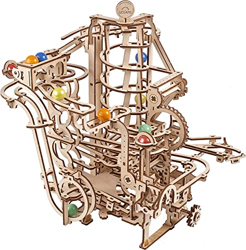UGEARS Puzzle 3D de Circuito de Canicas - Maquetas para Montar Carreras de canicas con Elevador en Espiral - Maquetas de Madera y Puzzles 3D - Kit Marble Run - Maquetas para Construir para Adultos