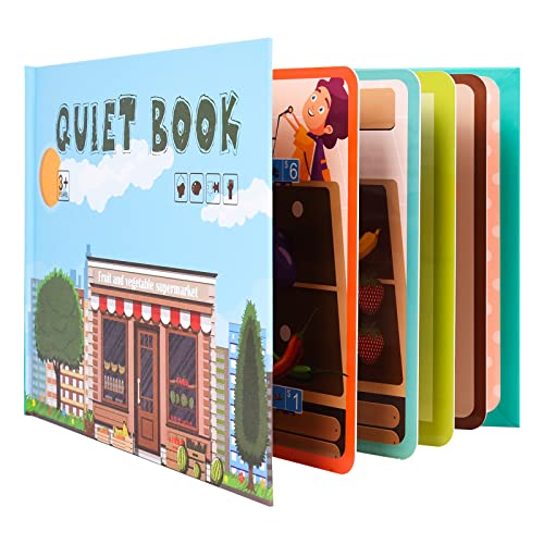 Ulikey Quiet Book, Montessori Libro Tranquilo, Paste Book Juguetes Educativos, Juguetes Sensoriales de Autismo, Juguetes a Juego de Rompecabezas para Niños a Partir de 3 Años, Reutilizable (Verduras)