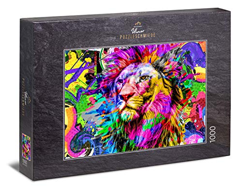 Ulmer Puzzleschmiede - Puzzle The King of Colors: Puzzle de 1000 Piezas - Colorido Cuadro Abstracto de un majestuoso león