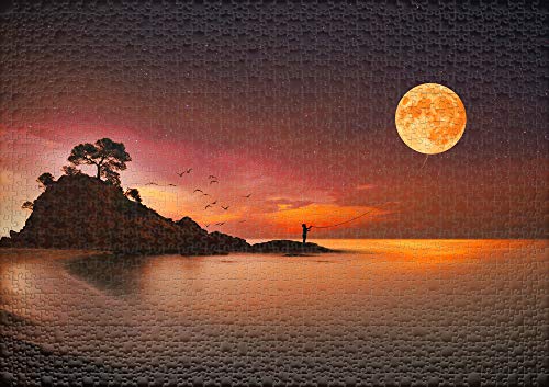 Ulmer Puzzleschmiede - Puzzle Viaje de ensueño: Puzzle de 1000 Piezas - Imagen imaginativa a la luz de la Luna - Luna Llena sobre Agua Oscura