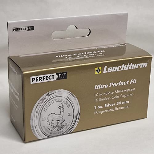 Ultra Perfect·Fit - Cápsulas para monedas de 1 oz. Krügerrand plata o 1 onz. Britannia Silver Monedas – Premium Monezkapseln de Leuchtturm 10 unidades