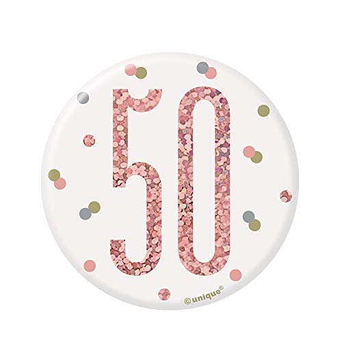 Unique Party - Insignia de Cumpleaños 50-7,5 cm - Diseño de Oro Rosa Glitz (84870)