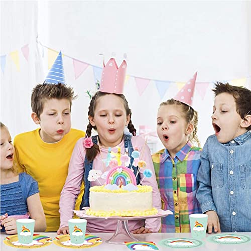 通用 Vajilla de fiesta de 44 piezas para niños, cumpleaños, niñas, papel, diseño de arco iris, platos de papel para cumpleaños, fiestas, vajilla de picnic al aire libre