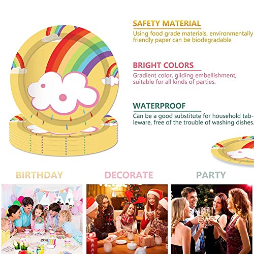 通用 Vajilla de fiesta de 44 piezas para niños, cumpleaños, niñas, papel, diseño de arco iris, platos de papel para cumpleaños, fiestas, vajilla de picnic al aire libre