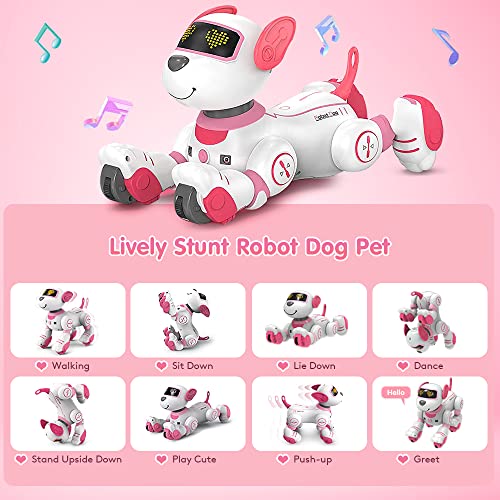 VATOS Control Remoto Perro Robot Juguete para Niños - Toque y SIGA 17 Funciones Interactivo Perro Robot, Programable Inteligente Caminar Cachorro Inteligente RC Perro Robot Juguetes Regalos Niñas