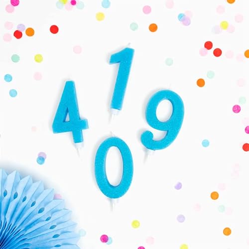 Velas grande 15,5 cm para tarta de cumpleaños número glitter - ideal para fiestas de cumpleaños, aniversarios, baby shower, fiestas, celebraciones, bodas de oro o plata - 1 unidad (4, Azul)
