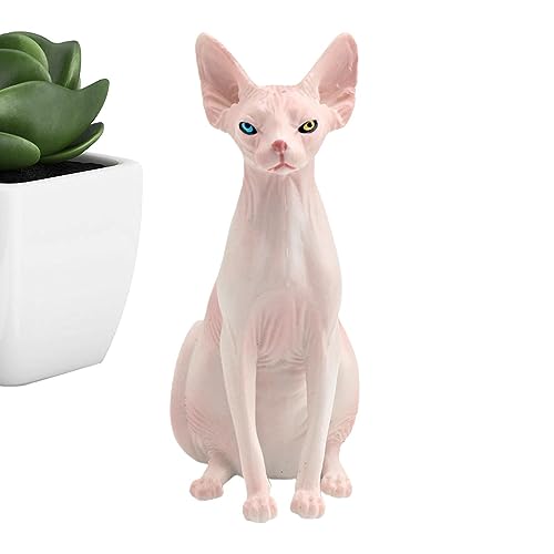 Vesone Mini Figura de Gato esfinge - Estatua de Gato sin Pelo en Miniatura Modelo Sphynx | Modelo de Gato sin Pelo en Miniatura de simulación de 3,74 * 3,54 * 1,57 Pulgadas para oficinas
