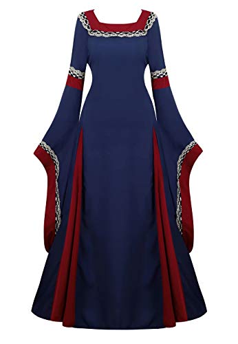 Vestido Medieval Renacimiento Mujer Vintage Victoriano gotico con Manga Larga de Llamarada Disfraz Princesa Azul Oscuro M