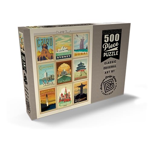 Viajes por El Mundo, Collage, Póster Vintage - Premium 500 Piezas Puzzles - Colección Especial MyPuzzle de Anderson Design Group