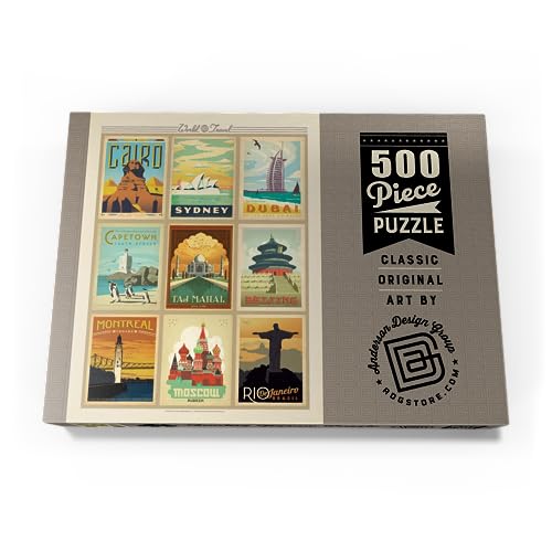 Viajes por El Mundo, Collage, Póster Vintage - Premium 500 Piezas Puzzles - Colección Especial MyPuzzle de Anderson Design Group