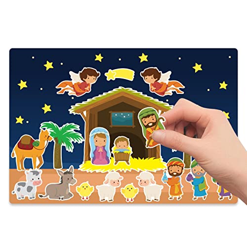 Voiakiu Pegatinas de Jesús de Dibujos Animados - 12 Juegos de Pegatinas de Nacimiento de Jesús para Hacer una Escena de la Natividad | Suministros de Arte de Bricolaje de Navidad para favores