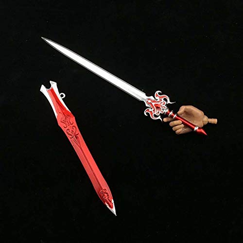 VUSLA 1/6 Scale Figure Doll Accessories, Ancient Seven Swords Xuanyuan Sword Miniature Metal Model for 12" Action Figures, Rojo