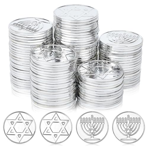 WEBEEDY 100 monedas de plástico plateadas Hanukkah monedas de plástico para jugar pirata, monedas de búsqueda del tesoro, monedas para fiesta temática de aventura pirata, eventos, suministros de