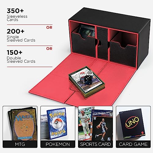 Weigudoc Deck Box para Magic The Gathering Cards, Trading Card Box para Más de 200 Tarjetas, con Compartimento para Dados 2 Divisores, Compatible con MTG TCG Commander PTCG(Red)