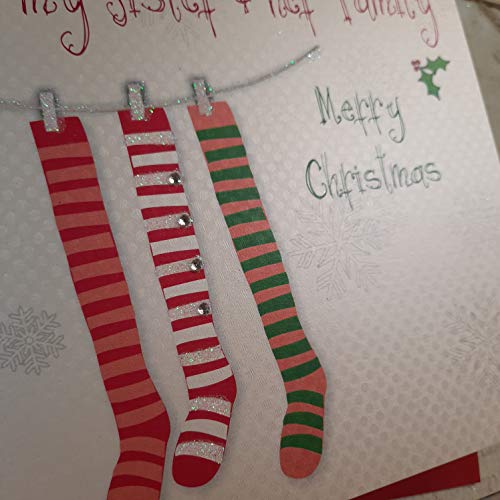 WHITE COTTON CARDS to my Sister y su Familia en diseño de Medias de Tarjeta de Navidad (Hecha a Mano