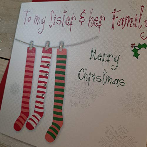 WHITE COTTON CARDS to my Sister y su Familia en diseño de Medias de Tarjeta de Navidad (Hecha a Mano