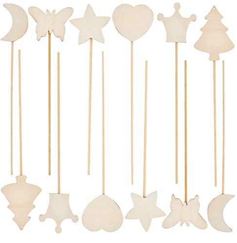 WiDream 12 Piezas Varita Mágica de Madera de Bricolaje, Varita de Princesa DIY, Haz tu Propia Varita de Princesa, Corona Estrellas Luna Corazón árbol de Navidad Mariposa