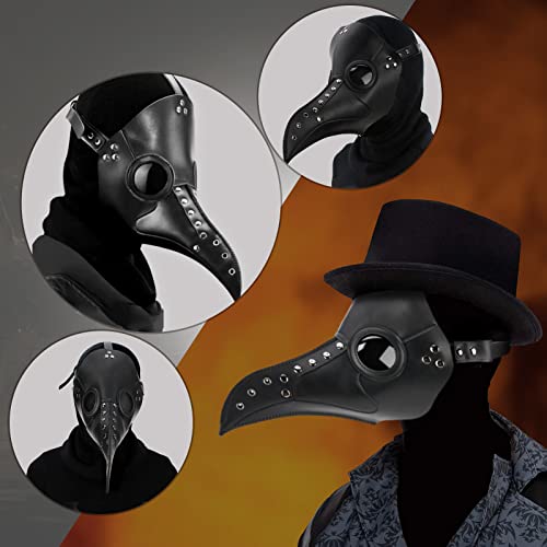Wikay Máscara de Médico de la Peste, Máscara de pájaros de cuero Steampunk con pico largo nariz Máscara de disfraces de Halloween para cosplay de disfraces de fiesta de festival