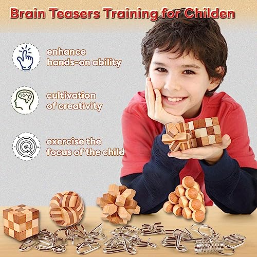 WishesMar 22 Piezas Rompecabezas de Madera y Metal Juego de Ingenio IQ Inteligencia Puzzle Educativos Juguetes para Adultos Niños y Adolescentes Tamaño 5.0CM #3