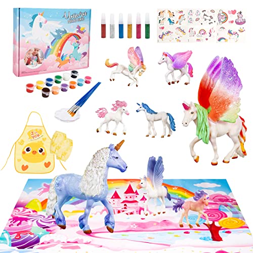 Wisplye Unicornio Figuras Pintar Juegos para Niños, Juguete Manualidades Creativo Juguete Cumpleaños Navidad Regalo para Niña 4 5 6 7 8 9 Años, con Mangas y Delantales