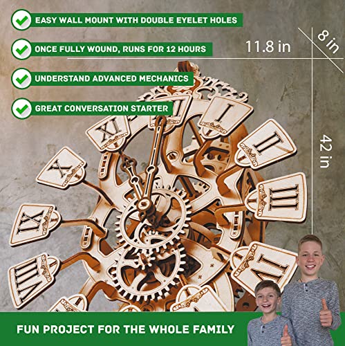 Wood Trick Pendulum Wall Clock Kit to Build, Wooden DIY Wall Clock Big - No Batteries - 3D Wooden Puzzle - 3D Wall Clock Mechanical Model