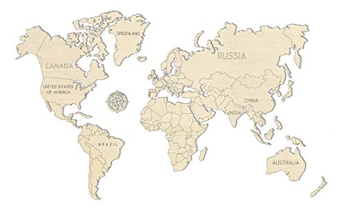 WOODEN.CITY- World Map L Juego de construcción 3D de Madera, Color Blanco, 83 x 55 cm (Craenen BVBA More Than Books WM502)