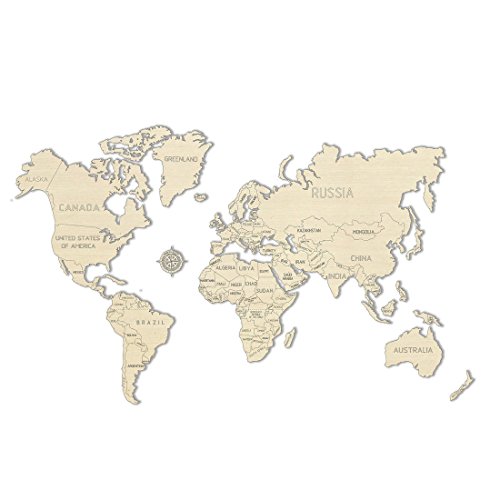 WOODEN.CITY- World Map L Juego de construcción 3D de Madera, Color Blanco, 83 x 55 cm (Craenen BVBA More Than Books WM502)