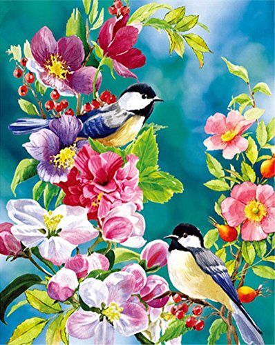 Wowdecor Kits de pintura por números para adultos y niños, pintura de números, pájaros del amor, flores rosas, 16 x 20 pulgadas (sin marco)