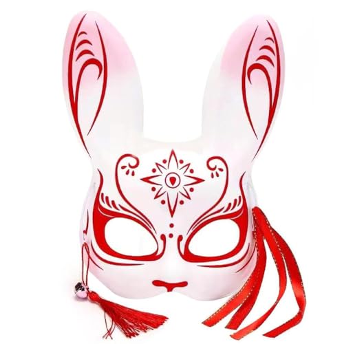 WuLi77 Máscaras japonesas para cosplay, Halloween, cosplay, fiesta, disfraces, accesorios de conejo, orejas de zorro, máscara de plástico de media cara