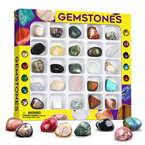 XXTOYS Minerales Piedras Preciosas Colección, Caja de 25 Rocas para Niños, Regalo de Educación Científica para Niños Niñas 6 7 8 9 10 11 12 Años