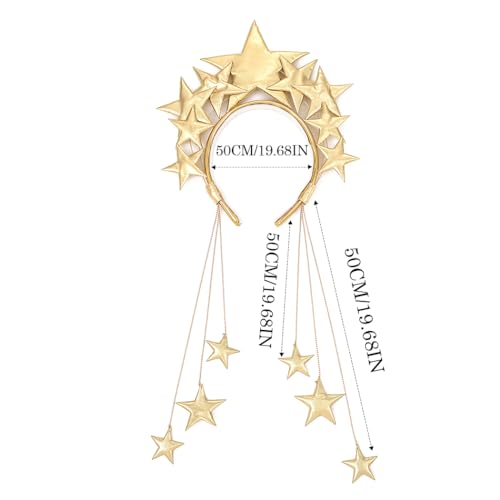 Yean Diadema con forma de estrella, corona de halo, diadema dorada, tocado para disfraz de cosplay, accesorio para el pelo para mujeres y niñas