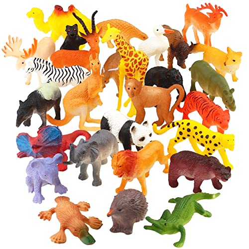 YeoNational&Toys Animales De Juguete, Paquete De 64 Mini Animales de la Selva De Plástico, Conjunto De Juguetes Realistas De La Jungla, Figuras De Animales para Niño Niña Regalos Juguete Educativo