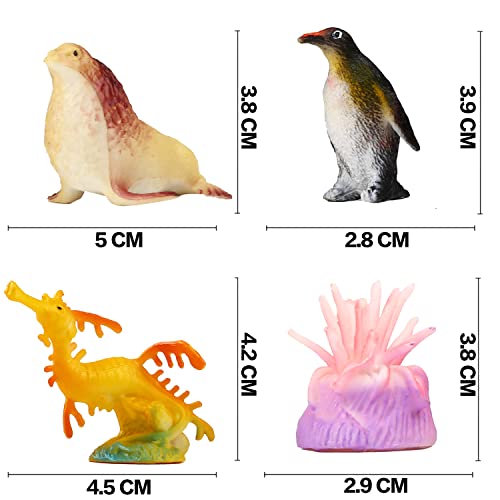 YeoNational&Toys Animales de Juguete, Surtido de 52 Mini Figuras de Animales Marinos de Plástico , Fauna Submarina Realista para Jugar en el Baño, Fiesta Educativa del Mar.