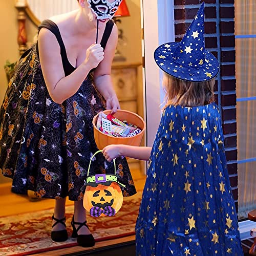 YKKJ Capa de Bruja，Sombrero Capa de Mago，Disfraces de Halloween Capa de Mago de Bruja，para niños Capa de Cosplay Juego de Roles Vestir para niños Niños Niñas （Azul）.