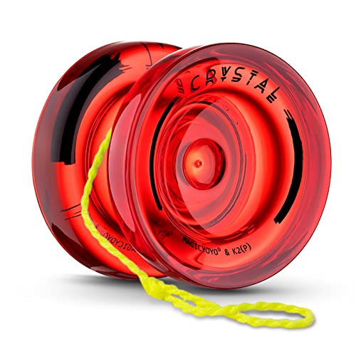 Yoyo K2 Crystal Red, Durable Plastic Yo Yo para niños Principiantes, Replacement Unresponsive Ball Bearing for Advanced + Bearing + Removal Tool + 12 Yoyo Strings + Bag