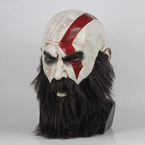 YSOCKS Máscara de dios de la guerra 4 Kratos con barba cosplay de látex de terror para fiesta, casco de Halloween, accesorios de fiesta de miedo