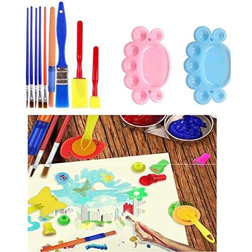 Yuehuam Juego de Pinceles de Pintura de Esponja para Niños 68Pcs Kit de Herramientas de Aprendizaje Diy con Delantal Impermeable de Manga Larga