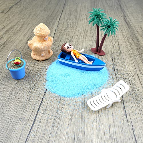 YunBey Miniatura Playa de Decoración, Playa Micro Paisaje, Miniaturas para Casa de Muñecas, Mini Muñecas Tumbona Sombrilla Barco Silla Tortuga para Decoracion