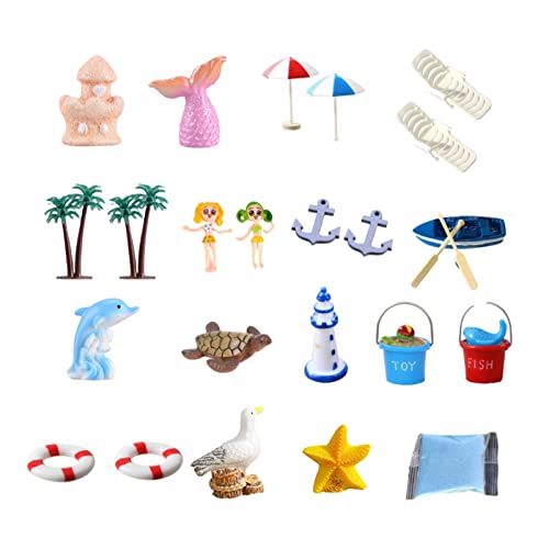YunBey Miniatura Playa de Decoración, Playa Micro Paisaje, Miniaturas para Casa de Muñecas, Mini Muñecas Tumbona Sombrilla Barco Silla Tortuga para Decoracion