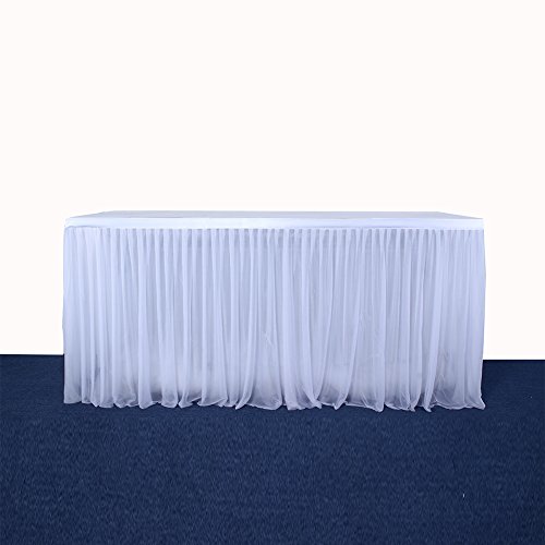 Zantec De alta definición Stretch inalámbrico elegante malla Fluffy Tutu mesa falda para fiesta de boda de cumpleaños parte decoración de la casa, blanco, 14ft