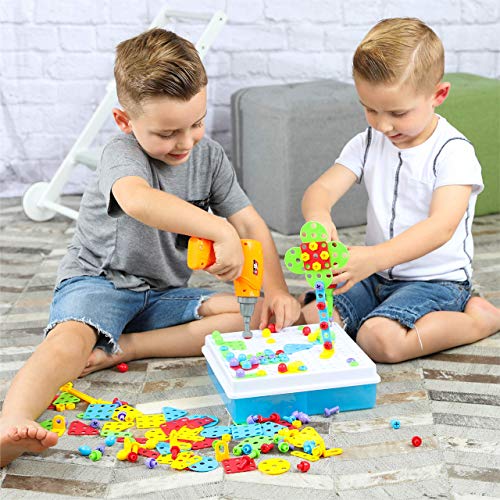 Zeliku Educational Toy and Construction Drill Set - 193 Piece with Stem Board Game Creative Stem Construction Learning Game for 3, 4, 5 Year Olds and Older Best Toy for Kids Ages 3 to 6 Years Old