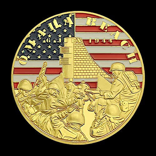 ZHANGWW 2PIC La Segunda Guerra Mundial La invasión de Normandía Recuerdo Omaha Beach Moneda Conmemorativa Operación Overlord Moneda de desafío chapada en Oro