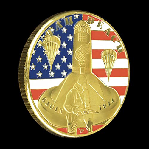 ZHANGWW 2PIC La Segunda Guerra Mundial La invasión de Normandía Recuerdo Omaha Beach Moneda Conmemorativa Operación Overlord Moneda de desafío chapada en Oro