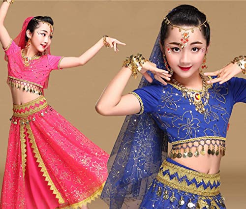 ZLZNX Conjunto de 5 Piezas de Vestido de Danza del Vientre para Mujer, Trajes de Princesa India, Disfraz de actuación de Carnaval de Halloween,C,M