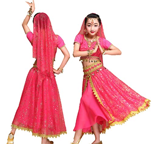 ZLZNX Conjunto de 5 Piezas de Vestido de Danza del Vientre para Mujer, Trajes de Princesa India, Disfraz de actuación de Carnaval de Halloween,C,M