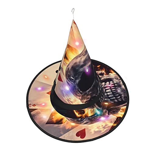 ZORIN Sombrero de brujas de Halloween para adultos, sombreros de mago con luces, calavera de fuego, póquer, sombrero de brujas, decoraciones de Halloween, accesorio de disfraz para Halloween, fiesta